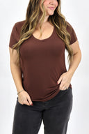 Model wearing AJ Basic V-Neck Tee in brown