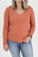 The Ribbed Basic V Neck Long Sleeve