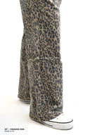 Model wearing Tummy Control Wide Leg in leopard wash with the finished hem at 32" inseam standard.