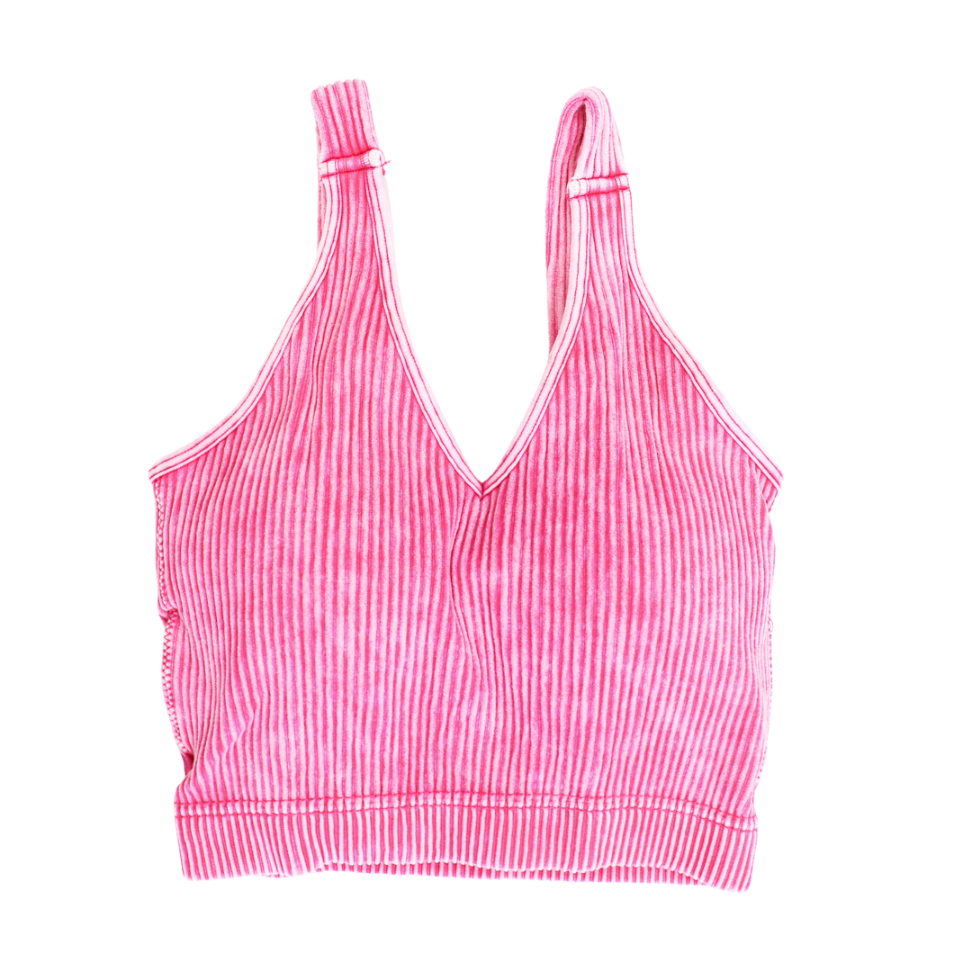 Peach Washed Ribbed High Neck Bralette
