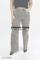 Model wearing Tummy Control Wide Leg in leopard wash with the 40" inseam cut to length option. (says "coming soon"over photo)