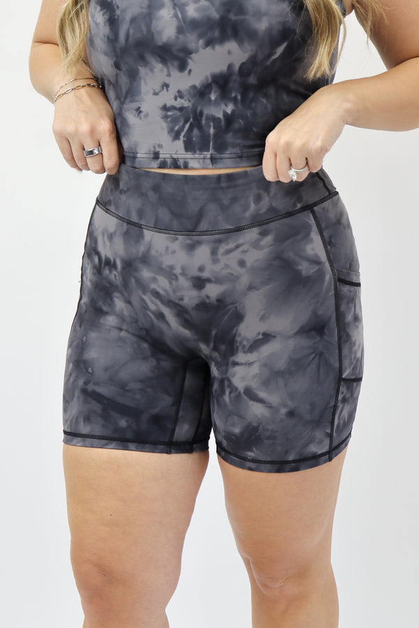 Tummy Control Layered Biker Short - Grey Marble 6 in / S