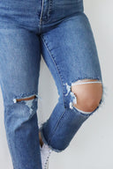 Ankle Crop Straight Jeans - Medium Stone Distressed