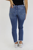 Ankle Crop Straight Jeans - Medium Stone Distressed