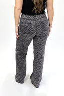 model wearing AJ Tummy Control Wide Leg in Grey Leopard wash.