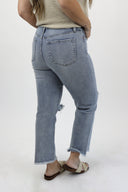 Ankle Crop Straight Jeans - Light Wash Distressed