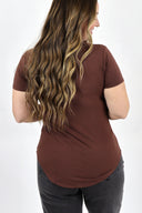 Model wearing AJ Basic V-Neck Tee in mauve