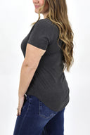 Model wearing AJ Basic V-Neck Tee in mauve