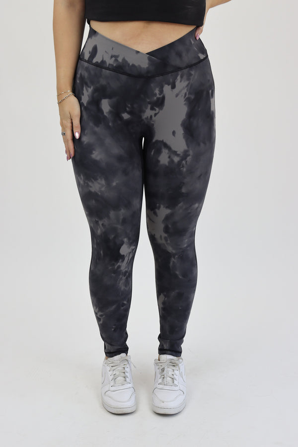 Tummy Control Crossover Leggings - Grey Marble / S