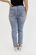 Cross Button Ankle Crop Slim Straight Jeans - Vintage Wash