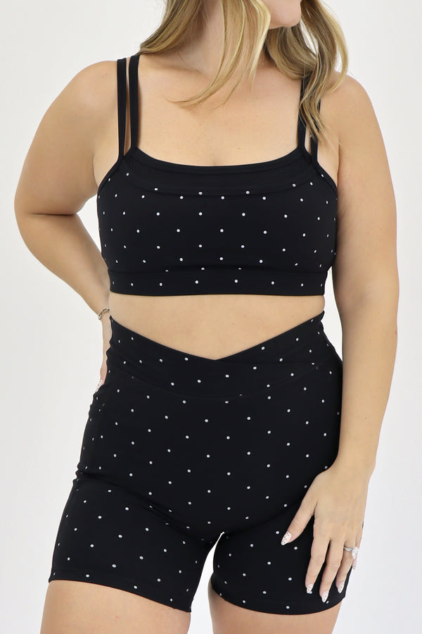 Layered Sports Bra - Black w/ White Polka Dots / XS