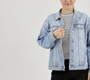Model wearing RFM Boyfriend Denim Jacket
