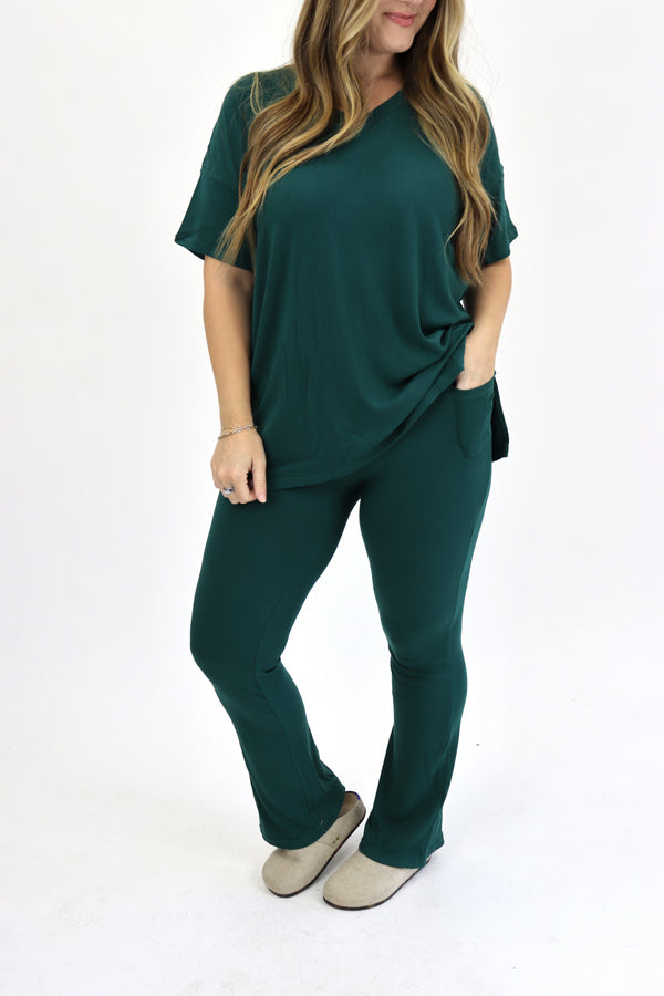 Ribbed Flare Matching Set - Evergreen / XS | S