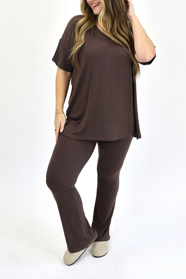 Ribbed Flare Matching Set - Raisin / XS | S