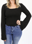 Ribbed Bell Sleeve Top