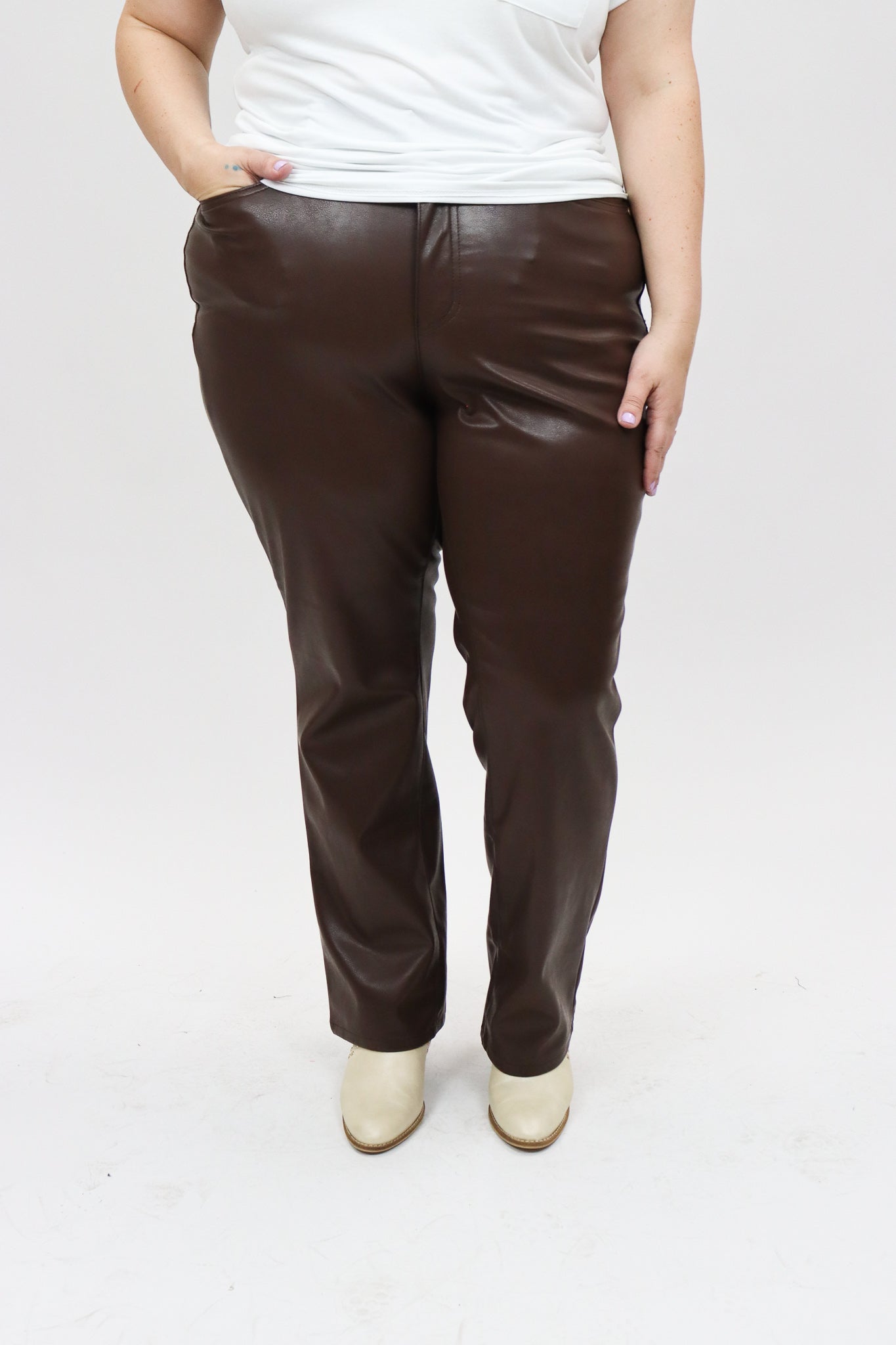Judy Blue Tanya Control Top Faux Leather Pants in Black - Bella Jade