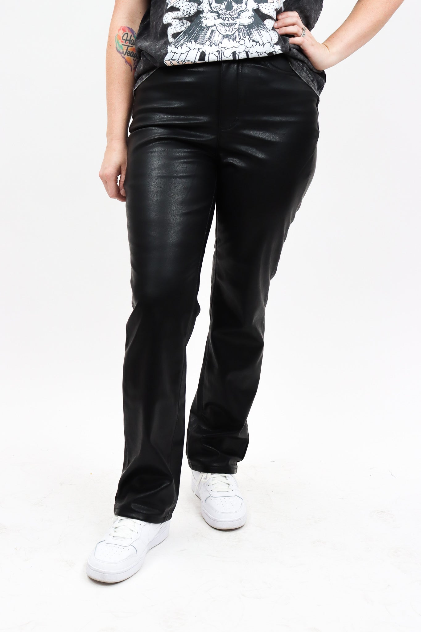 Tummy Control Faux Leather Judy Blue Pants in Black – happily ever co