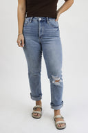 Straight Leg Jeans - Light Wash Distressed
