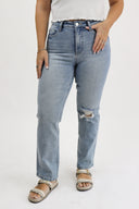 Straight Leg Jeans - Light Wash Distressed