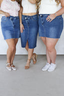 Mid Length Denim Skirt - Crossover Button