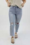 Ankle Crop Straight Jeans - Light Wash Distressed