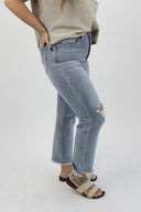 Ankle Crop Straight Jeans - Light Wash Distressed