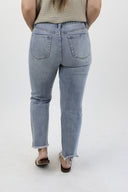 Ankle Crop Straight Jeans - Light Wash Distressed