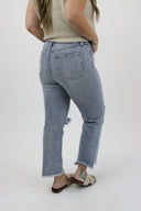 Ankle Crop Straight Jeans - Light Wash Distressed