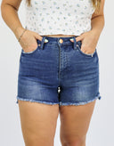 Tummy Control Step Fray Jean Shorts by RFM