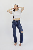 Wide Leg Jeans - Medium Dark Distressed