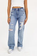 Wide Leg Jeans - Medium Light Distressed