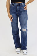 Wide Leg Jeans - Medium Dark Distressed