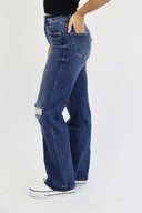 Wide Leg Jeans - Medium Dark Distressed