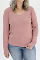 The Ribbed Basic V Neck Long Sleeve