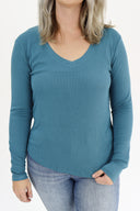 The Ribbed Basic V Neck Long Sleeve