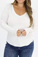 The Ribbed Basic V Neck Long Sleeve