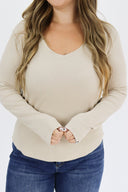 The Ribbed Basic V Neck Long Sleeve