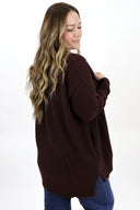 Model Wearing Knit Cardigan in brown