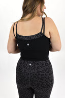 Model wearing AJ Layered Cami in Grey Leopard with Black overtop.