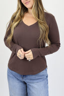 The Ribbed Basic V Neck Long Sleeve