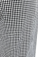 detailed view of AJ Linen Barrel Pants in black gingham print.