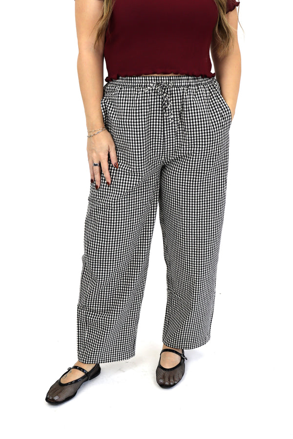 Linen Barrel Pants - Black and White Gingham / S
