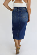Mid Length Denim Skirt - Crossover Button