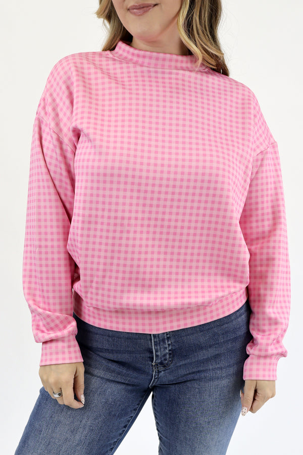 Mock Neck Cloud Crew - Pink Plaid / S | M