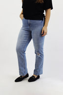 Straight Leg Jeans - Light Wash Distressed