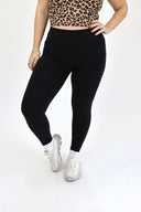model wearing AJ Tummy Control Leggings with new extended panel