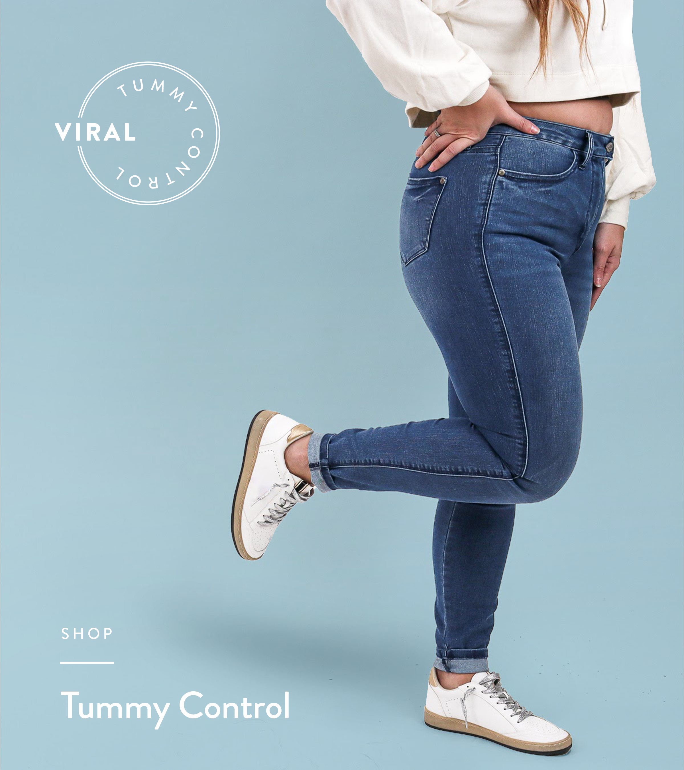 Womens Casual High Waist Tummy Control Jeans Stretchy Skinny Denim