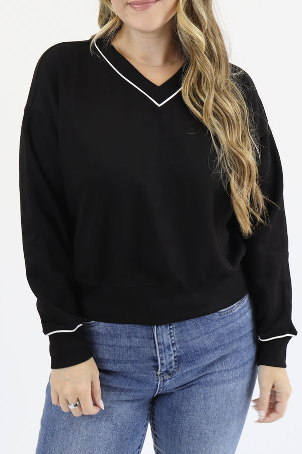 V Neck Cloud Crew - Black / XXS | XS