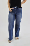 Wide Leg Jeans - Medium Wash - Studded