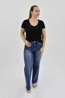 Wide Leg Jeans - Medium Wash - Studded